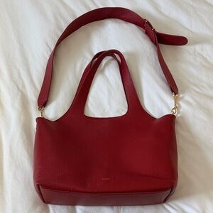 Cuyana Red Leather Tote Bag - with laptop insert, wide strap & dust bag